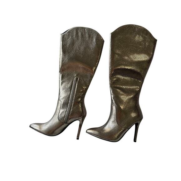 NWT Shoedazzle 7 Metallic Paige Leather Knee High Heel Boot Party Club Birthday - Picture 4 of 13